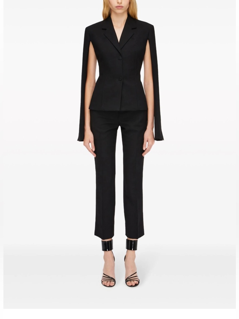 Salvatore Ferragamo Black Open-Sleeve Wool-Blend Blazer